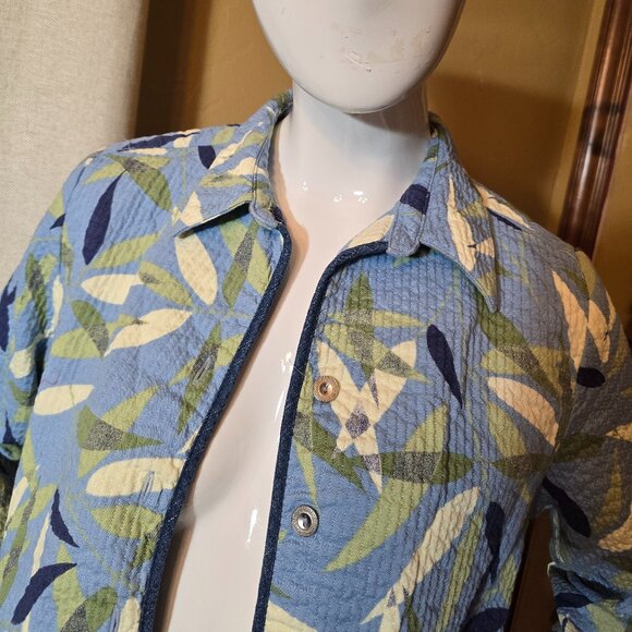 Quilted Vintage ALFRED DUNNER Blue Green & White Leaf Pattern Jacket sz 12P - Picture 2 of 12